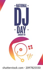 National DJ Day. January 20. Holiday concept. Template for background, banner, card, poster with text inscription. Vector EPS10 illustration