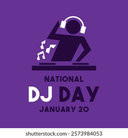 National DJ Day. January 20. Flat design vector. Purple background. DJ icon. Eps 10.