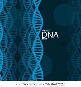 National DNA Day event banner. DNA cells on dark turquoise background to commemorate on April 25th