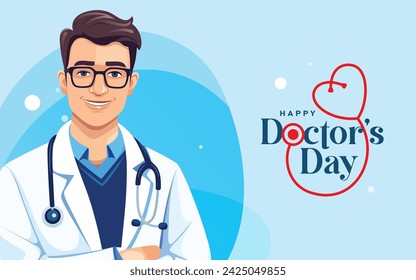 National Doctors Day Background Design with male physician illustration