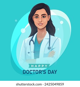 National Doctors Day Background Design with young female physician illustration