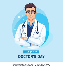 National Doctors Day Background Design with young male physician illustration