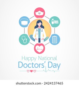 National Doctors' Day is a day celebrated to appreciate and recognize the contributions of physicians to individual lives and communities. Vector illustration