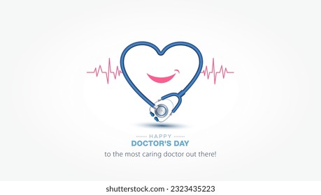 National Doctor's Day concept Design. Happy Doctor's Day text with Stethoscope and heartbeat symbols. Vector illustration.