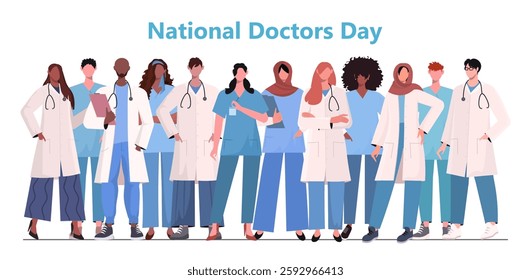 National Doctors Day. A group of  doctors and nurses standing together as a symbol of gratitude and support for their work. Vector illustration Not AI generated