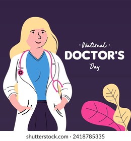 National Doctor's Day Illustration. Flat International Nurses Day Instagram Posts Collection. Flat National Doctor's Day Cards Collection