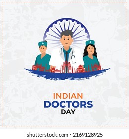 National Doctors' Day in India. Male and female medical team, vector illustration.