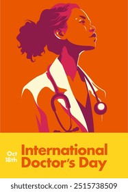 Afiche del Día Nacional del Médico. Diseño de póster icónico médico para celebrar y reconocer las contribuciones de médicos y doctores en series de Vectores de ilustración