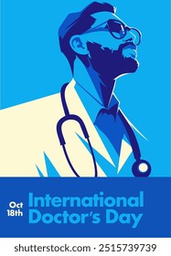 National doctors day poster. Medical iconic poster design to appreciate celebrate and recognize the contributions of physicians and doctors in illustration vector series