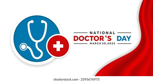 National Doctors Day. stethoscope and plus icon. Great for cards, banners, posters, social media and more. White background.