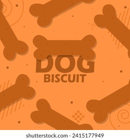 National Dog Biscuit Day event banner. Some dog food biscuit snacks with bold text on brown background to celebrate on February 23