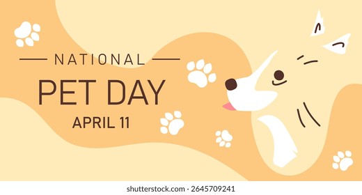 The National Dog Day banner design is a horizontal vector template featuring a dog. It is a holiday dedicated to pets and working dogs. It includes a flyer, poster, and postcard.