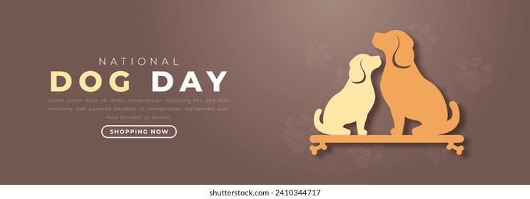 Estilo de corte de papel del Día Nacional del Perro Ilustración de diseño vectorial para fondo, afiche, cartel, publicidad, tarjeta de saludo