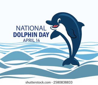 National Dolphin day celebration card and banner on April 14th.