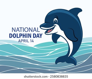 National Dolphin day celebration card and banner on April 14th.