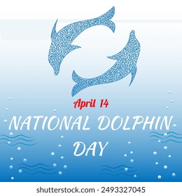 National Dolphin Day design in children's drawn style.