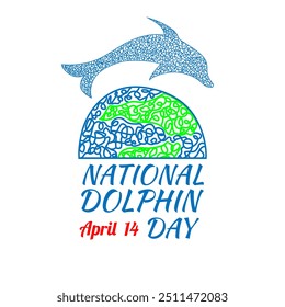 National Dolphin Day design in children's drawn style.