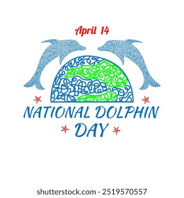 National Dolphin Day design in children's drawn style.