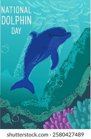 National Dolphin Day. Vector illustration. Poster, postcard, banner