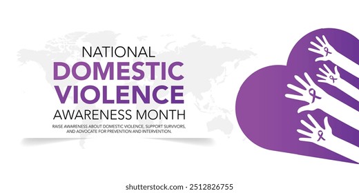 National domestic violence awareness month is observed every year in october. Domestic violence awareness month, background with purple ribbon. Vector illustration.
