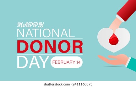 National Donor Day observed every year on february 14. Vector health banner, flyer, poster and social medial template design.