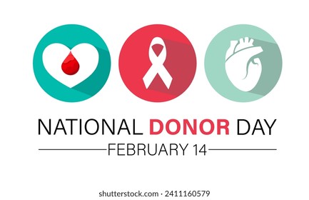 National Donor Day observed every year on february 14. Vector health banner, flyer, poster and social medial template design.