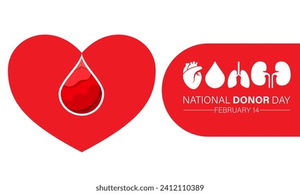 National Donor Day observed every year on february 14. Vector health banner, flyer, poster and social medial template design.