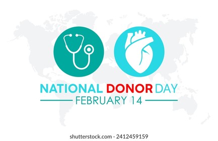 National Donor Day observed every year on february 14. Vector health banner, flyer, poster and social medial template design.