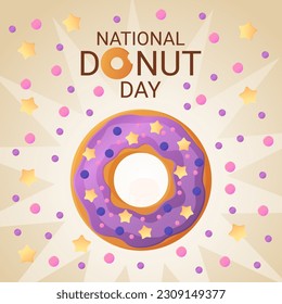 National Donut Day banner. 2 june. Stock vector illustion in flat cartoon style.