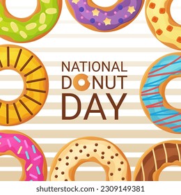 National Donut Day banner. 2 june. Stock vector illustion in flat cartoon style.