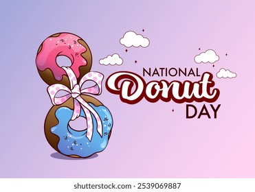 national donut day, card with a drawing of two donuts tied with a bow