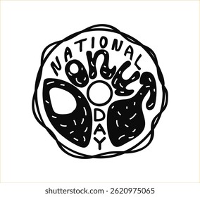 National Donut Day groovy retro text. Hand drawn vintage black lettering.