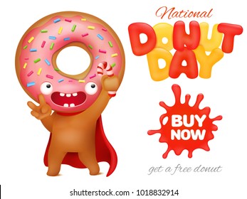 National Donut Day Holiday ad poster template. Vector illustration