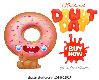 National Donut Day Holiday ad poster template. Vector illustration
