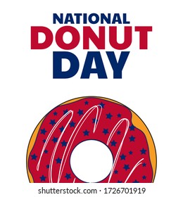 National Donut Day. Holiday concept. Template for background, banner, card, poster with text inscription. Vector EPS10 illustration