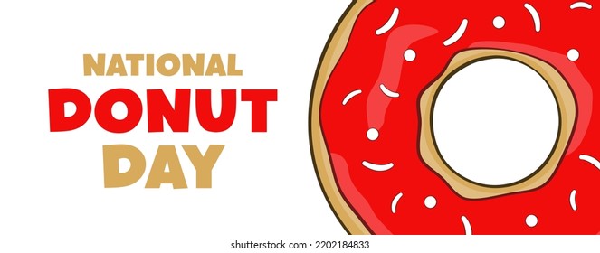 National Donut Day lettering with donut. Banner concept. Vector illustration