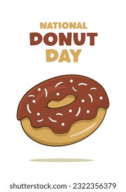 National Donut Day lettering with chocolate donut. Poster concept