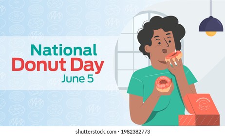 National Donut Day on june 05 business brochure flyer banner design horizontal template vector, cover presentation abstract, modern publication poster and flag-banner, layout in rectangle size.