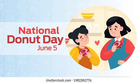 National Donut Day on june 05 business brochure flyer banner design horizontal template vector, cover presentation abstract, modern publication poster and flag-banner, layout in rectangle size.