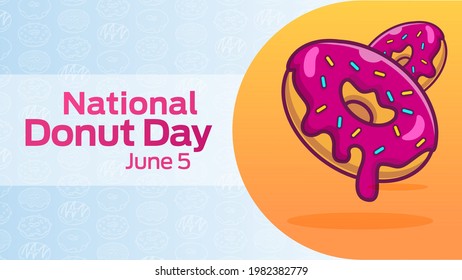 National Donut Day on june 05 business brochure flyer banner design horizontal template vector, cover presentation abstract, modern publication poster and flag-banner, layout in rectangle size.