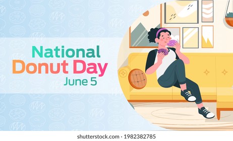 National Donut Day on june 05 business brochure flyer banner design horizontal template vector, cover presentation abstract, modern publication poster and flag-banner, layout in rectangle size.