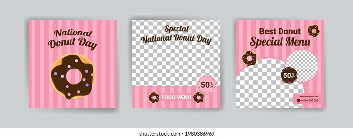 National donut day. The special menu for national donut day. Banner vector for social media ads, web ads, business messages, discount flyers and big sale banners.