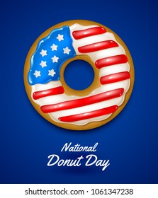 National donut day. Vector illustration. Donut glazed in the colors of USA flag.