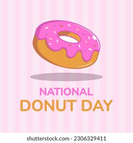 National donut day vector illustration for poster, banner, social media post and advertisement card with assorted delicious donuts