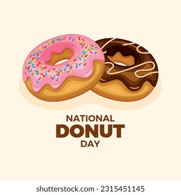 National Donut Day vector illustration. Donut with pink and chocolate frosting icon vector. Doughnut with pink and chocolate icing illustration. The first Friday of June every year