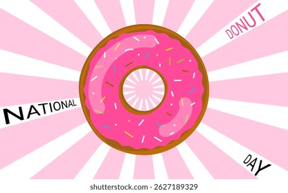 National Donut Day. Vector illustration with pink donut.