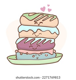 NATIONAL DONUT DAY.glazed sweet donut. Draw funny american kawaii traditional sweet donut vector illustration. American traditional food, cooking, menu concept. Doodle in cartoon style.