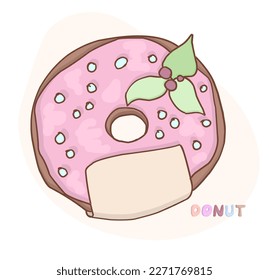 NATIONAL DONUT DAY.glazed sweet donut. Draw funny american kawaii traditional sweet donut vector illustration. American traditional food, cooking, menu concept. Doodle in cartoon style.