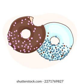 NATIONAL DONUT DAY.glazed sweet donut. Draw funny american kawaii traditional sweet donut vector illustration. American traditional food, cooking, menu concept. Doodle in cartoon style.