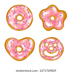 NATIONAL DONUT DAY.glazed sweet donut. Draw funny american kawaii traditional sweet donut vector illustration. American traditional food, cooking, menu concept. Doodle in cartoon style.
